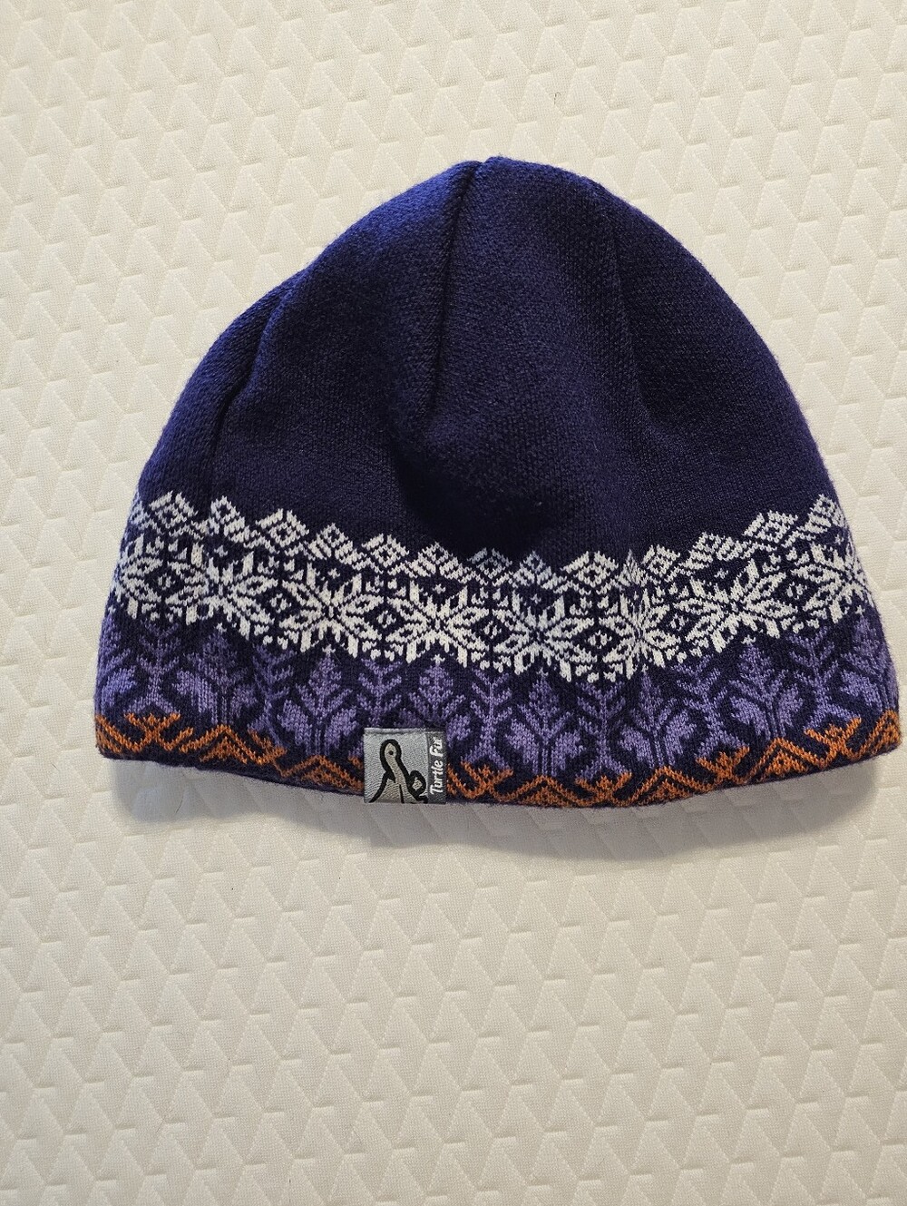 Turtle Fur Fleece Lined Winter Beanie Hat Purple Blue Snowflake Fair Isle Knit